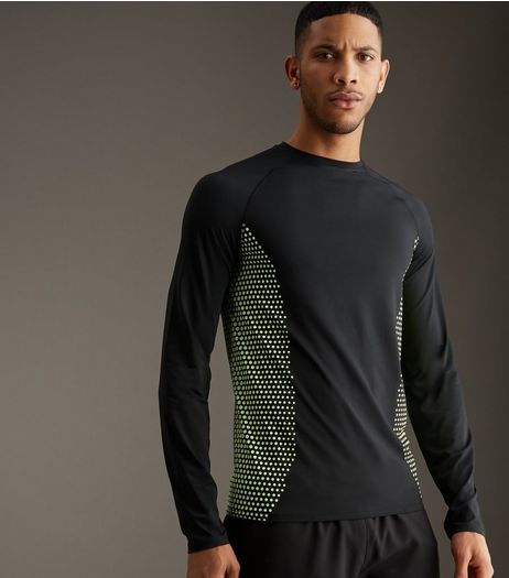 Black Honeycomb Print Sports Long Sleeve T-Shirt | New Look