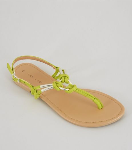 Neon Green Metal Ring Toe Post Sandals | New Look