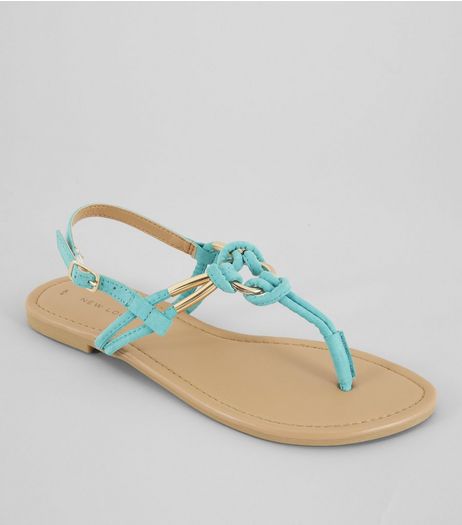 Bright Blue Metal Ring Toe Post Sandals | New Look