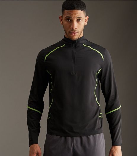 Black Fluorescent Seam Funnel Neck Sports Sweater | New Look