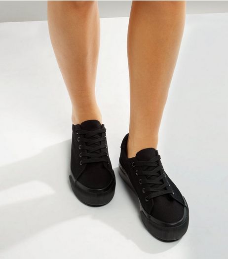 Black Lace Up Platform Trainers | New Look