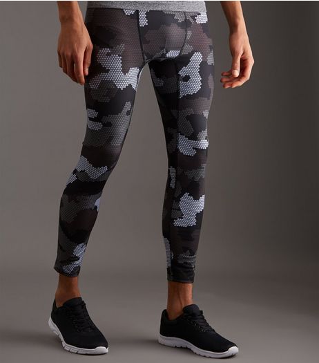 Black Sports Camo Print Running Tights | New Look