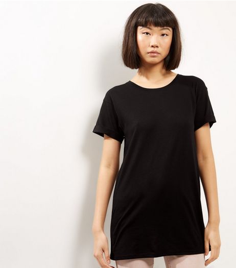 Black Roll Sleeve Boyfriend T-Shirt | New Look