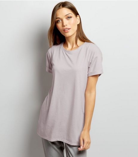 Lilac Roll Sleeve Boyfriend T-Shirt | New Look