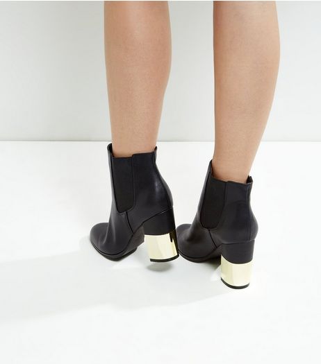 Black Half Metal Block Heel Chelsea Boots | New Look