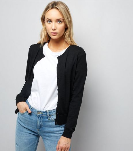 Black Long Sleeve Crew Neck Cardigan | New Look