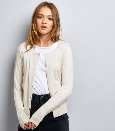Cream Crew Neck Cardigan | New Look