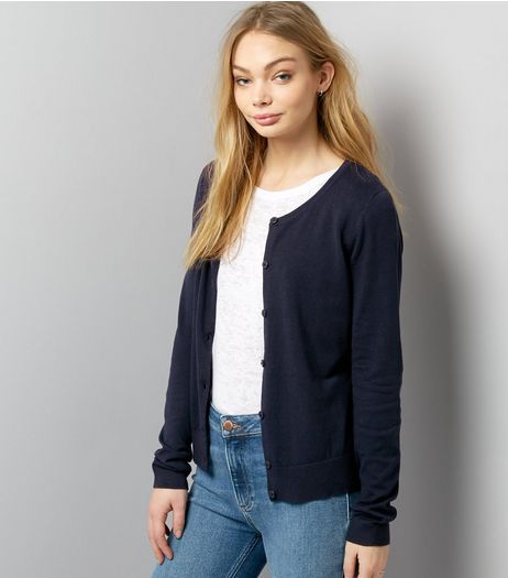 Navy Crew Neck Cardigan | New Look