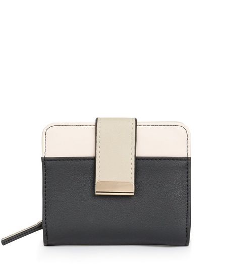 Black Contrast Panel Clip Front Purse | New Look