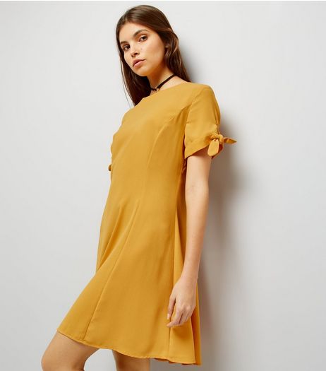 Yellow Tie Sleeve Dress | New Look