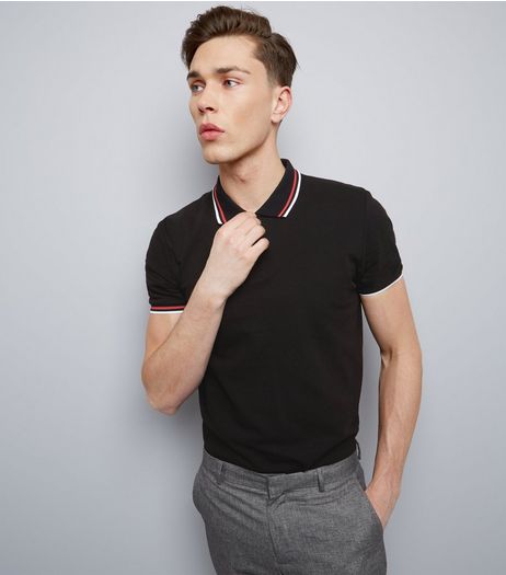 Black Contrast Trim Polo Shirt | New Look