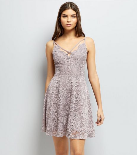 Mink Lace Cross Strap Skater Dress | New Look