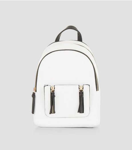 White Zip Trim Mini Curved Backpack | New Look