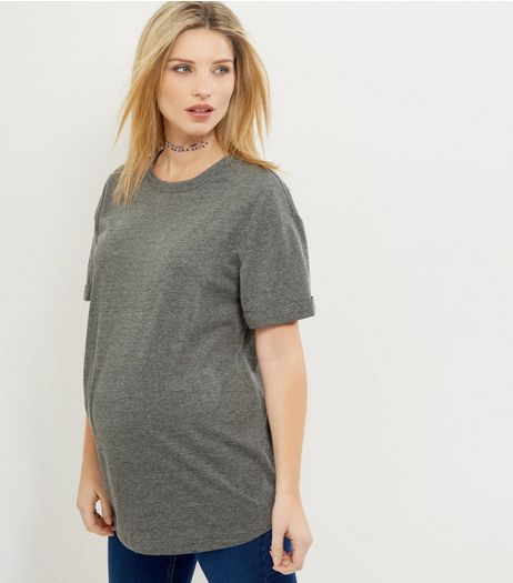 Maternity Grey Rolled Sleeve Boyfriend T-Shirt | New Look