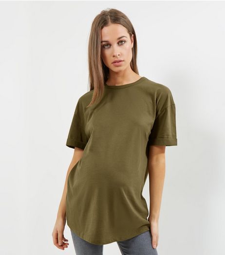 Maternity Olive Green Rolled Sleeve Oversized T-shirt | New Look