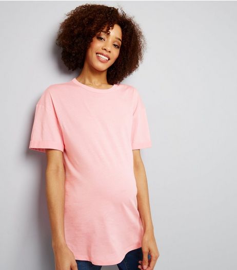Maternity Pink Rolled Sleeve Oversized T-shirt | New Look