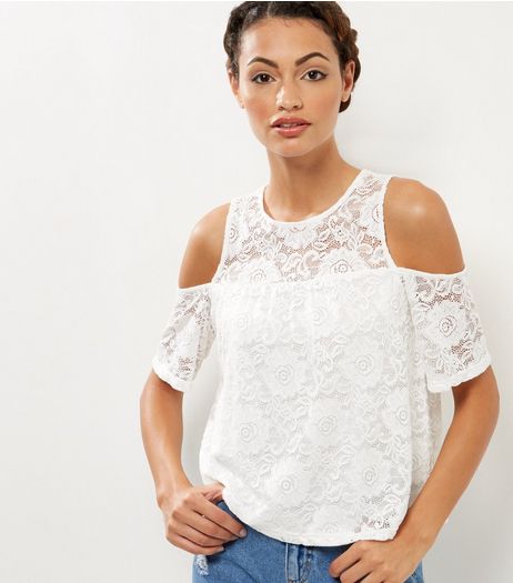 Cameo Rose Cream Lace Cold Shoulder High Neck Top | New Look