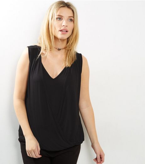 Maternity Black Sleeveless Wrap Front Nursing Top | New Look