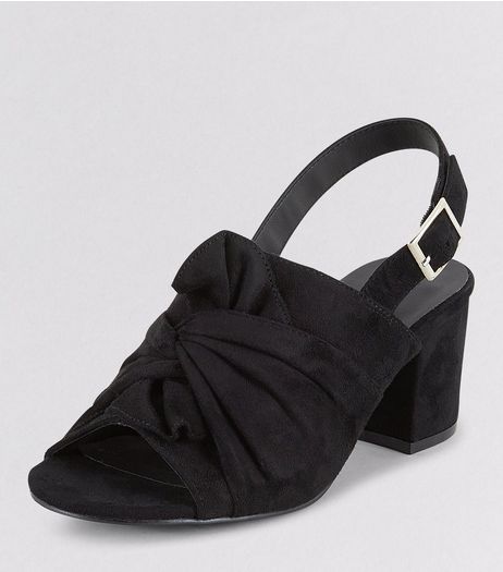 Teens Black Suedette Bow Front Sling Back Heels | New Look