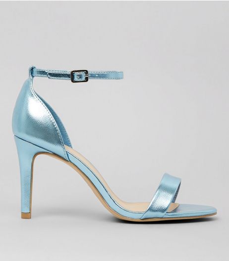 Wide Fit Blue Metallic Ankle Strap Heels | New Look