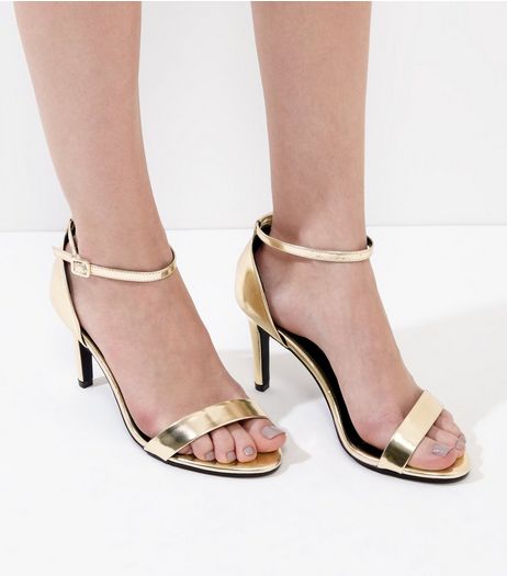 Wide Fit Gold Metallic Ankle Strap Heels | New Look