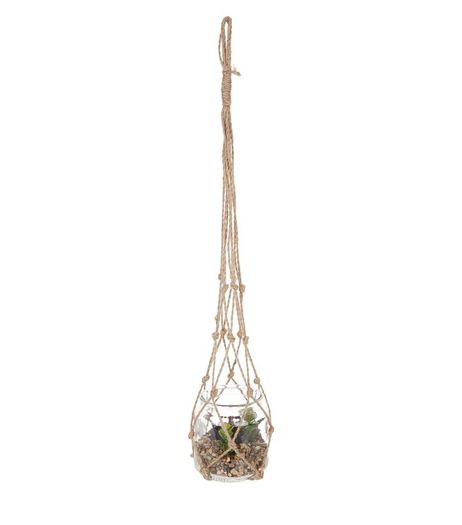 Macrame Rope Hanging Glass Artificial Terrarium | New Look