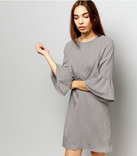 Black Stripe Bell Sleeve Dress | New Look