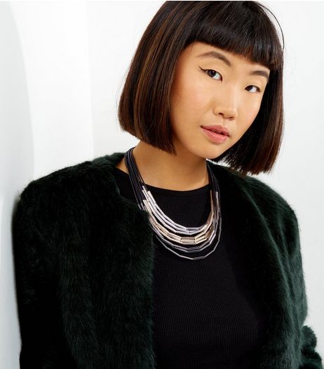 Black Metallic Tube Chain Layered Necklace | New Look