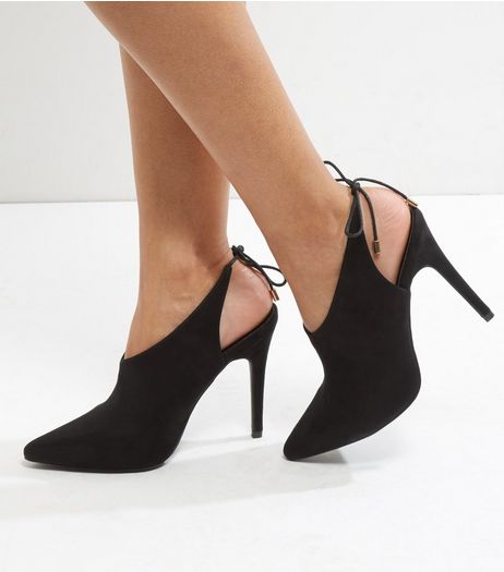 Black Suedette Tie Back Pointed Heels | New Look