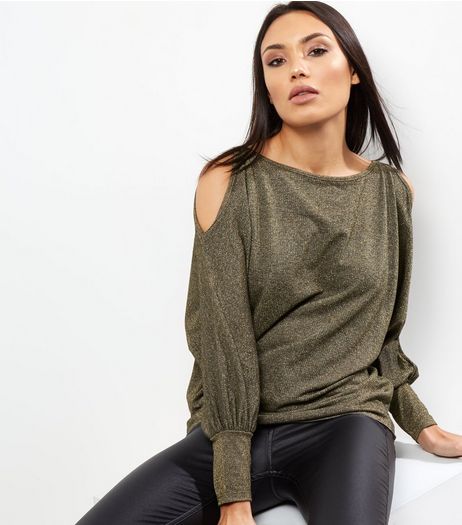 Loving This Gold Metallic Cold Shoulder Jumper | New Look