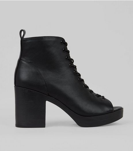 Black Lace Up Chunky Boots | New Look