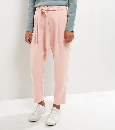 Mid Pink Tie Waist Trousers | New Look