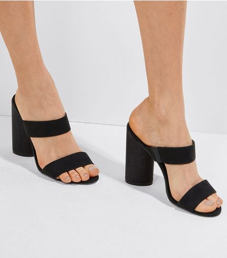 Black Suedette Glitter Cylindrical Heeled Mules | New Look