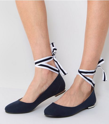 Navy Ankle Tie Pumps | New Look