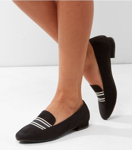 Black Suedette Contrast Stripe Panel Loafers | New Look