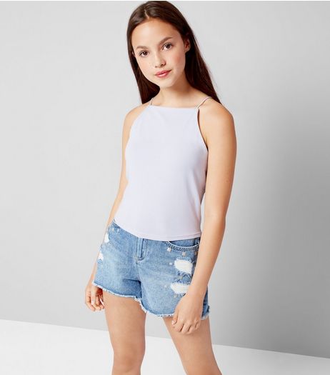 Teens Pale Blue High Neck Cami | New Look