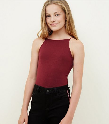 Teens Burgundy High Neck Cami | New Look