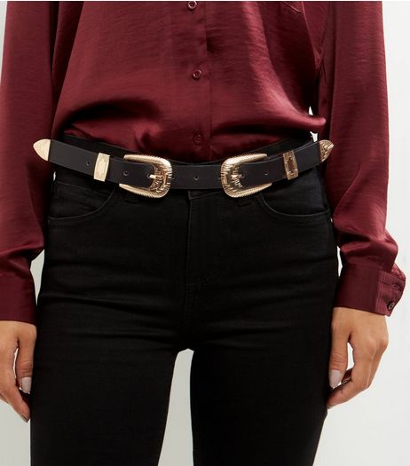 Black Deco Buckle Belt | New Look