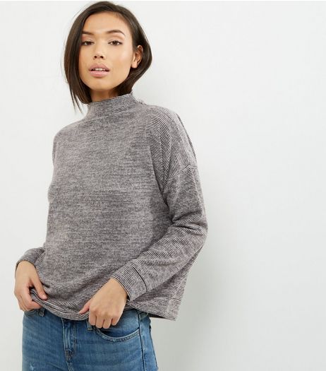 Black Stripe Funnel Neck Sweater | New Look