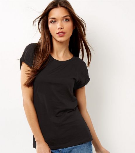 Tall Black Rolled Sleeve T-shirt | New Look