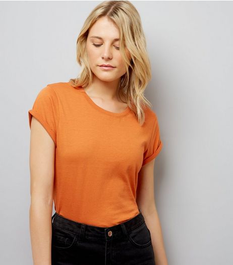 Tall Orange Rolled Sleeve T-Shirt | New Look