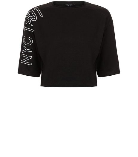 Teens Black NYC 1991 Print 3/4 Sleeve Sweater | New Look