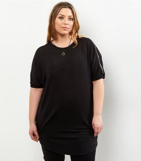 Curves Black Zip Cold Shoulder Top | New Look