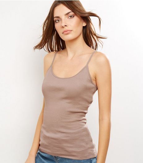 Light Brown Shoestring Strap Cami Top | New Look