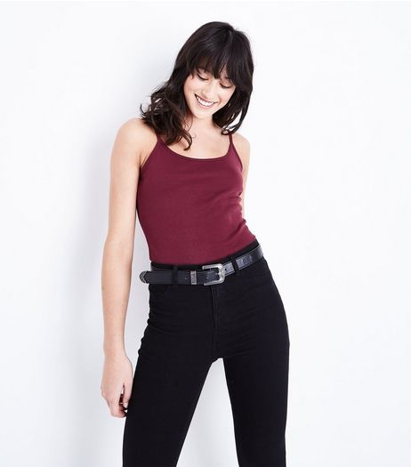 Burgundy Shoestring Strap Cami | New Look