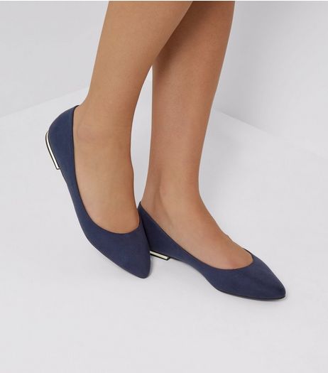 Blue Suedette Metal Trim Pointed Pumps | New Look