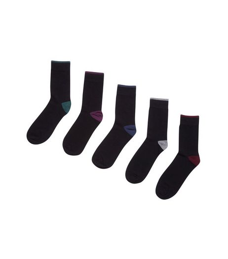 5 Pack Black Contrast Top and Heel Socks | New Look