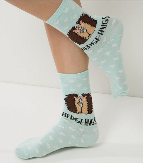 Mint Green Hedge Hugs Print Socks | New Look