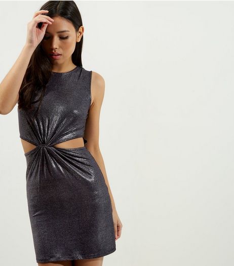 Black Metallic Cut Out Knot Front Bodycon Dress | New Look