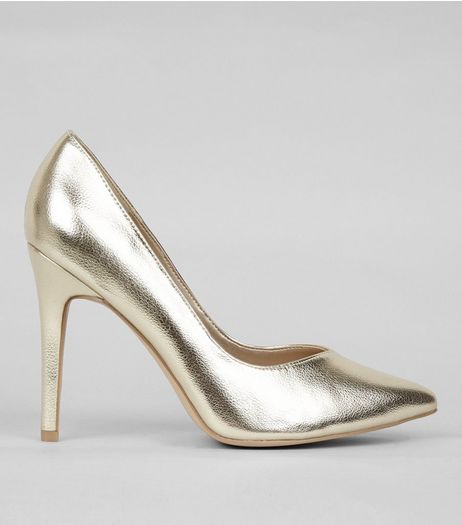 Wide Fit Gold Pointed Court Shoes | New Look